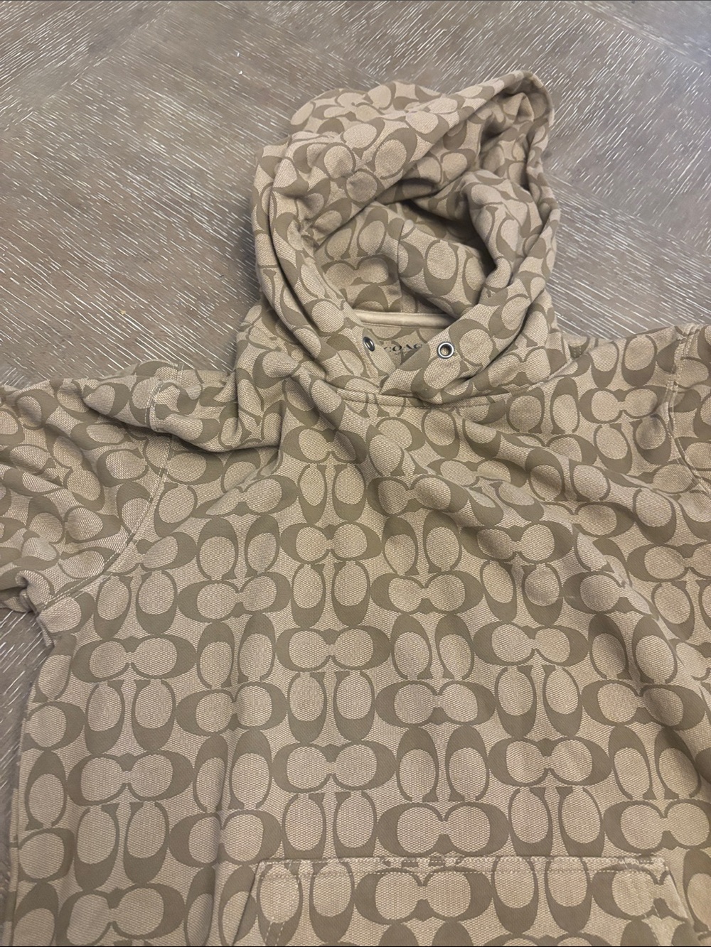 Coach Beige Taupe Signature Logo Hoodie